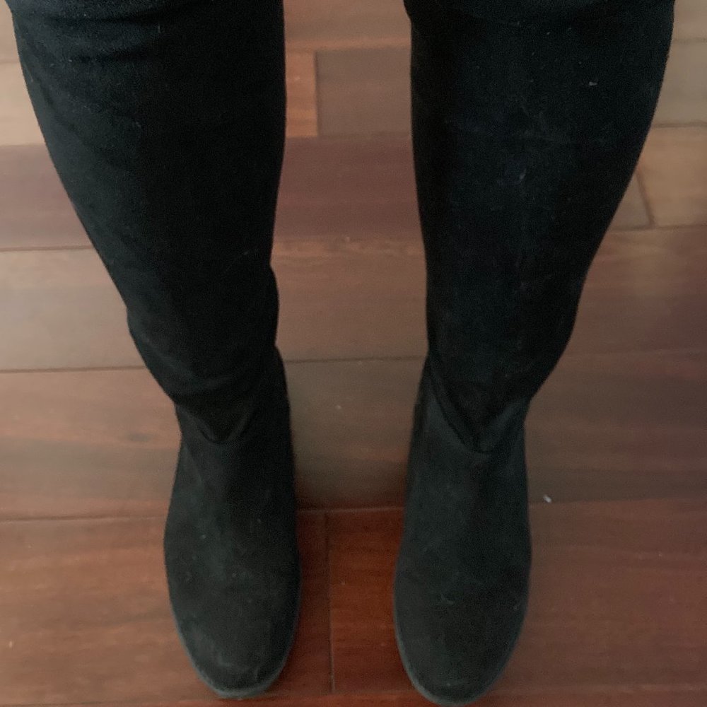 Black velvet thigh high boots (7.5 Womens)